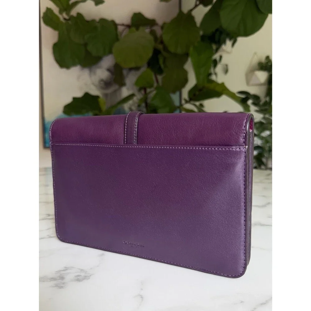 COACH LEGACY LEATHER SLIM CLUTCH BRASS BLACK VIOLET PURPLE F50509 Crossbody Bag